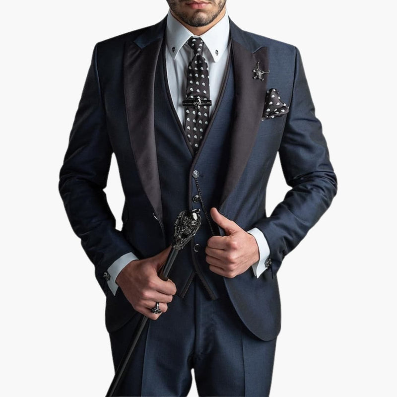 Men’s Three-Piece Suit with Contrast Lapels and Slim Fit