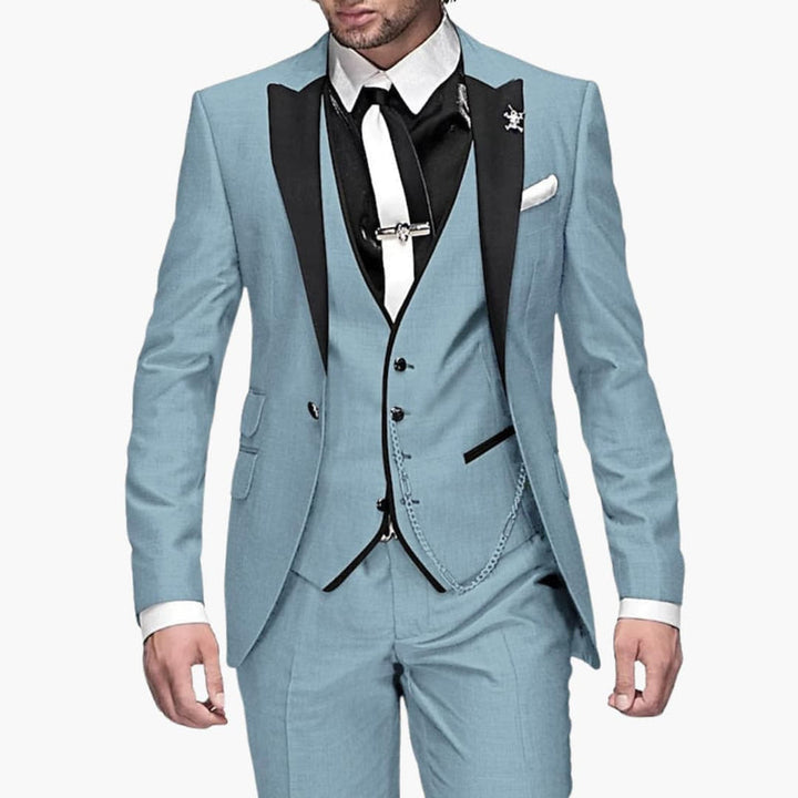 Men’s Three-Piece Suit with Contrast Lapels and Slim Fit