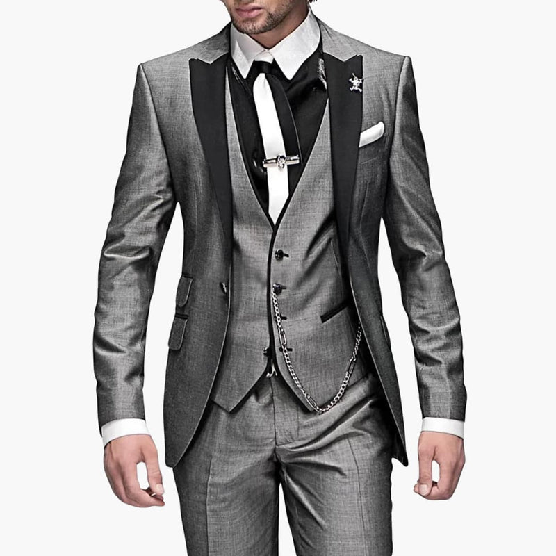 Men’s Three-Piece Suit with Contrast Lapels and Slim Fit