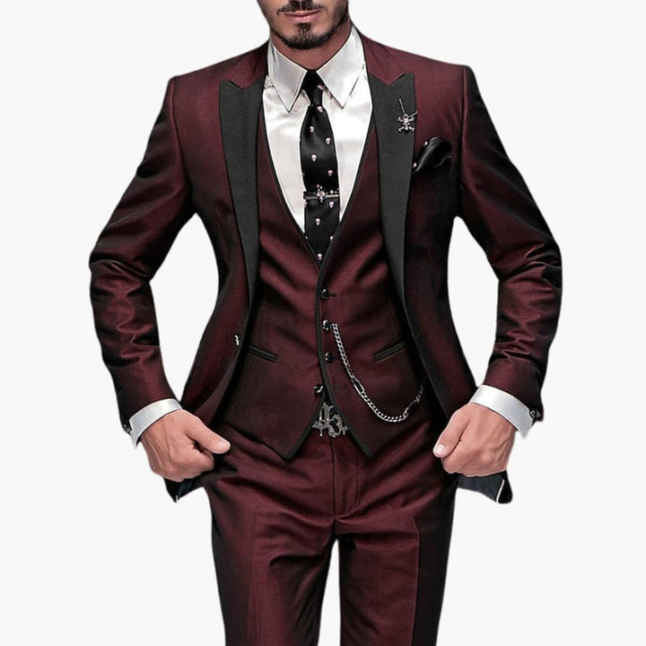 Men’s Three-Piece Suit with Contrast Lapels and Slim Fit