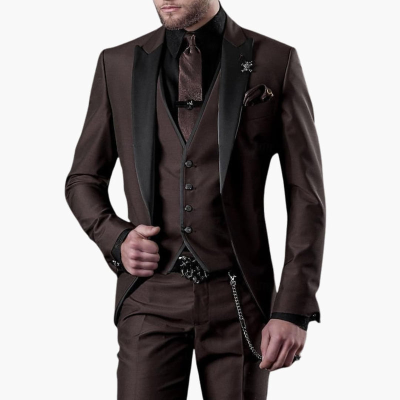 Men’s Three-Piece Suit with Contrast Lapels and Slim Fit