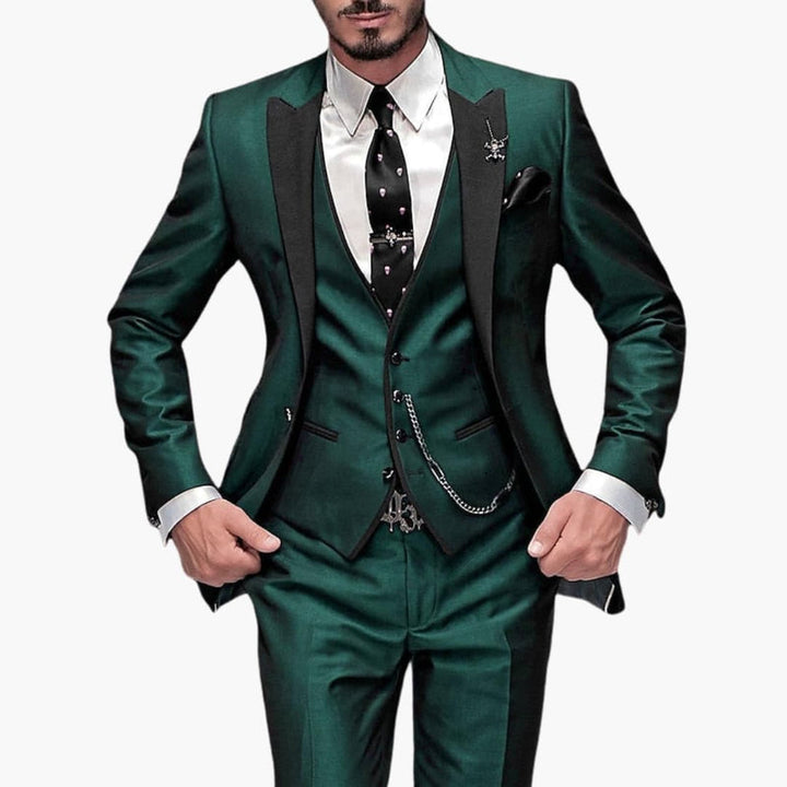 Men’s Three-Piece Suit with Contrast Lapels and Slim Fit