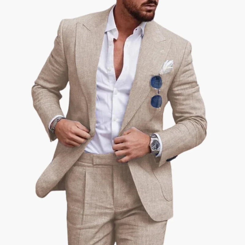 Men’s Two-Piece Suit with Notch Lapel Blazer and Flat-Front Trousers