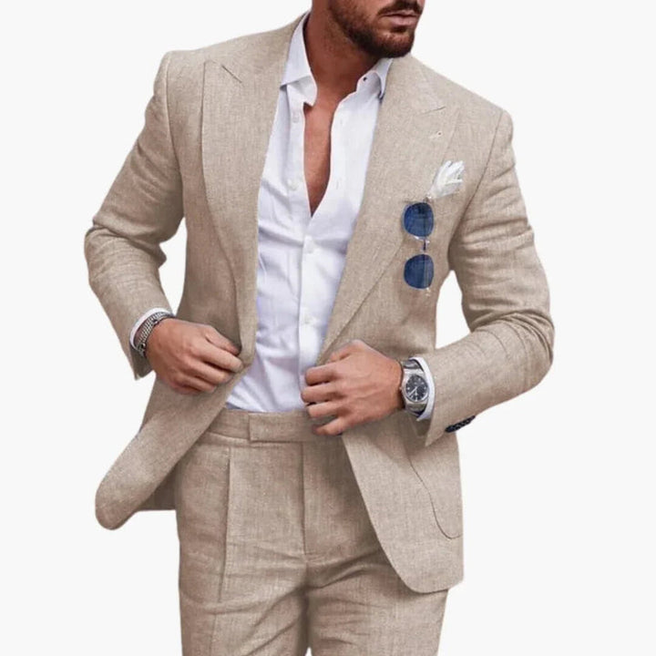Men’s Two-Piece Suit with Notch Lapel Blazer and Flat-Front Trousers