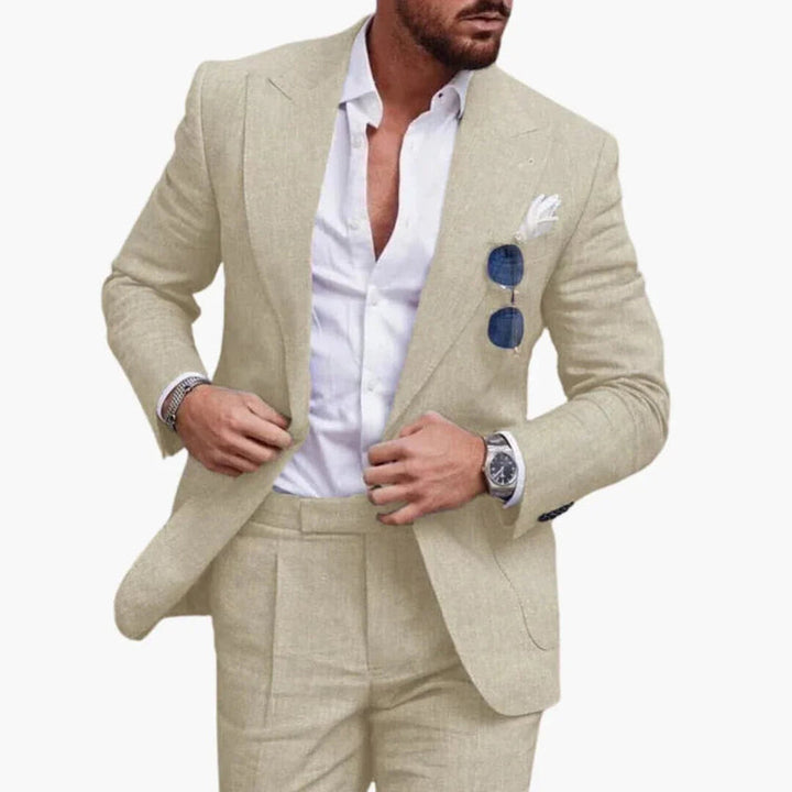 Men’s Two-Piece Suit with Notch Lapel Blazer and Flat-Front Trousers