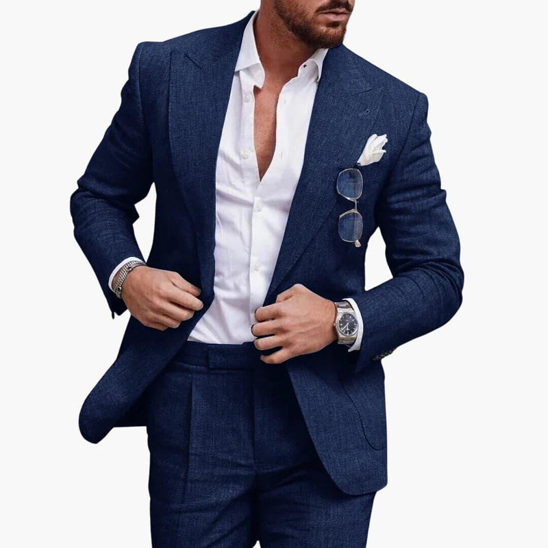 Men’s Two-Piece Suit with Notch Lapel Blazer and Flat-Front Trousers