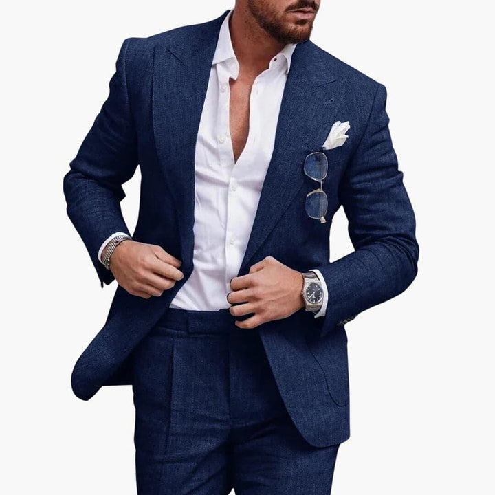 Men’s Two-Piece Suit with Notch Lapel Blazer and Flat-Front Trousers