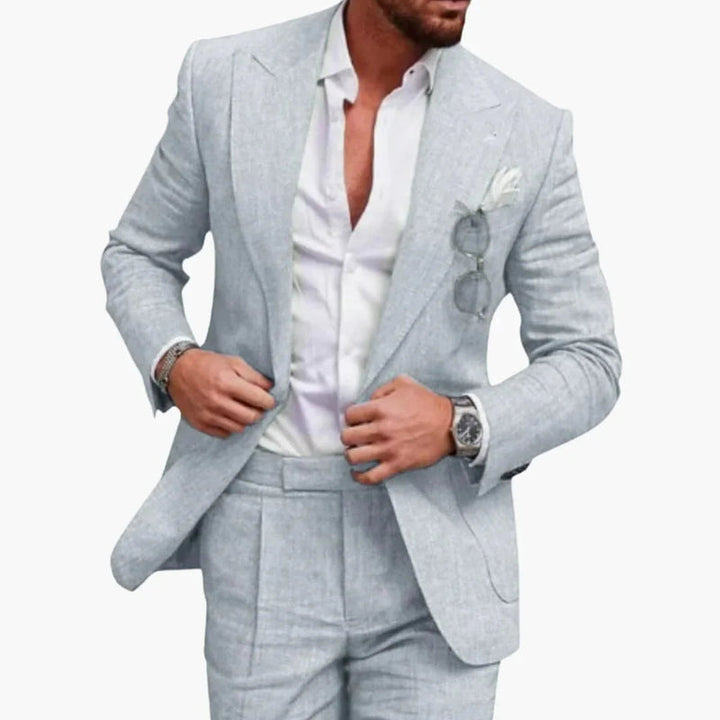 Men’s Two-Piece Suit with Notch Lapel Blazer and Flat-Front Trousers