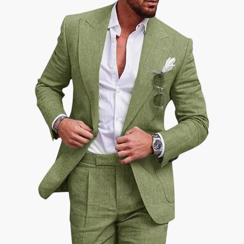 Men’s Two-Piece Suit with Notch Lapel Blazer and Flat-Front Trousers