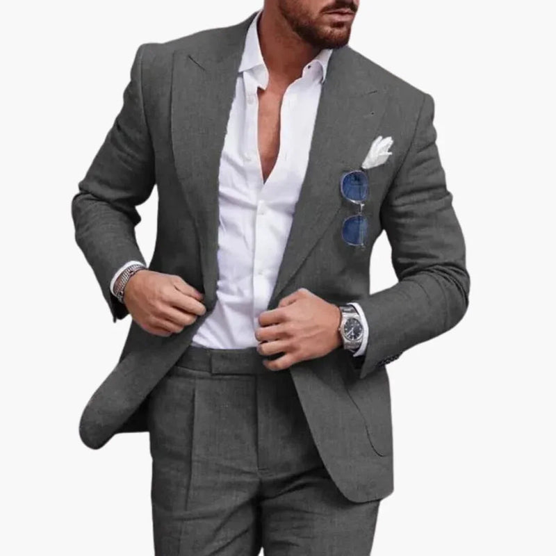 Men’s Two-Piece Suit with Notch Lapel Blazer and Flat-Front Trousers