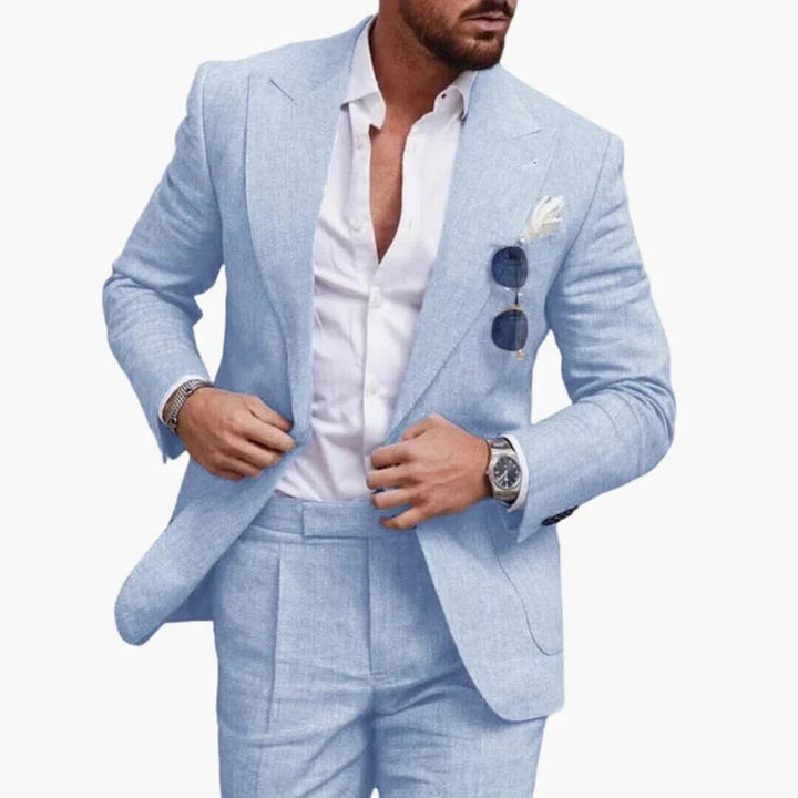 Men’s Two-Piece Suit with Notch Lapel Blazer and Flat-Front Trousers