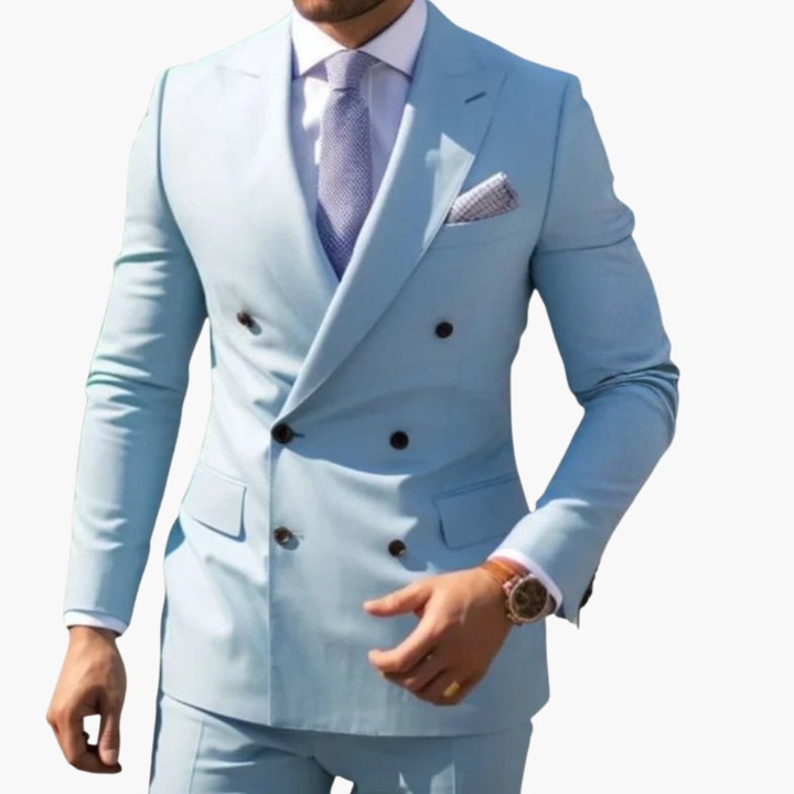 Men’s Two-Row Button Suit with Peak Lapels and Slim Fit