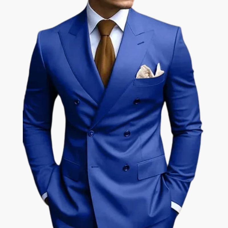 Men’s Two-Row Button Suit with Peak Lapels and Slim Fit