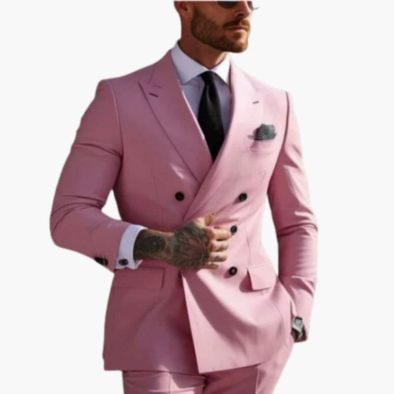 Men’s Two-Row Button Suit with Peak Lapels and Slim Fit