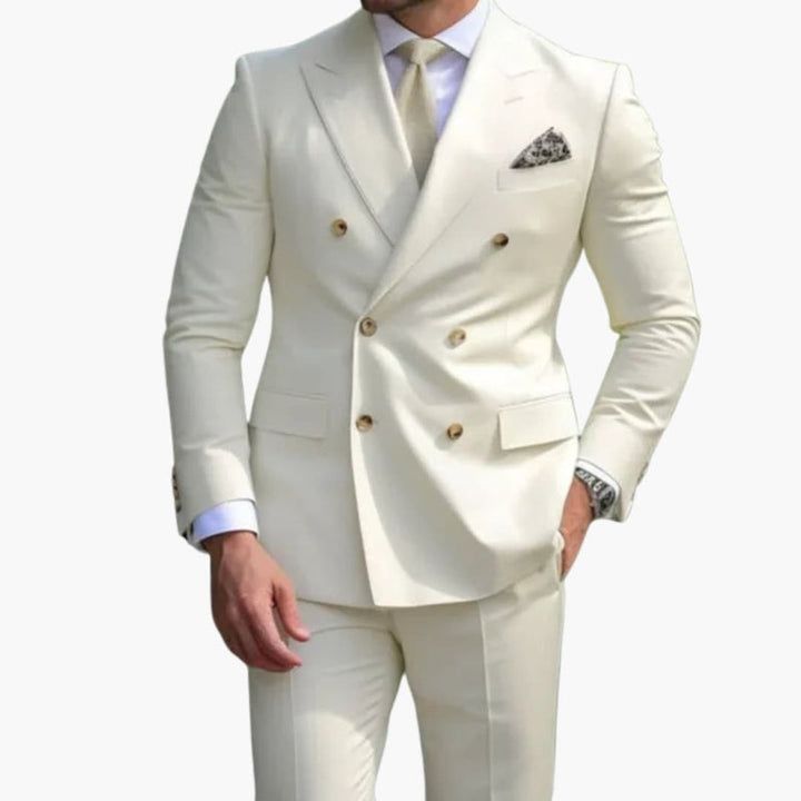 Men’s Two-Row Button Suit with Peak Lapels and Slim Fit