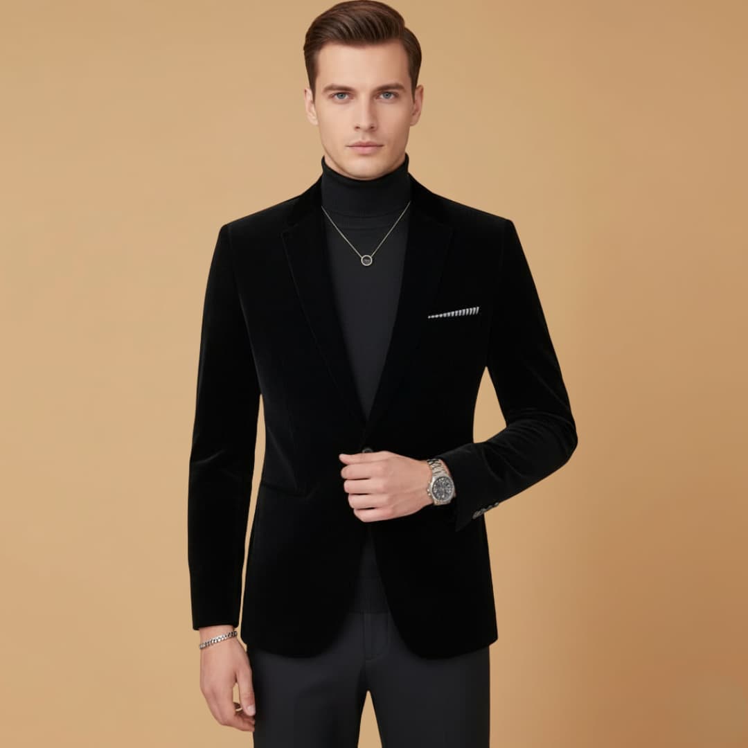 Men’s Velvet Blazer with Slim Fit and Single-Breasted Fastening