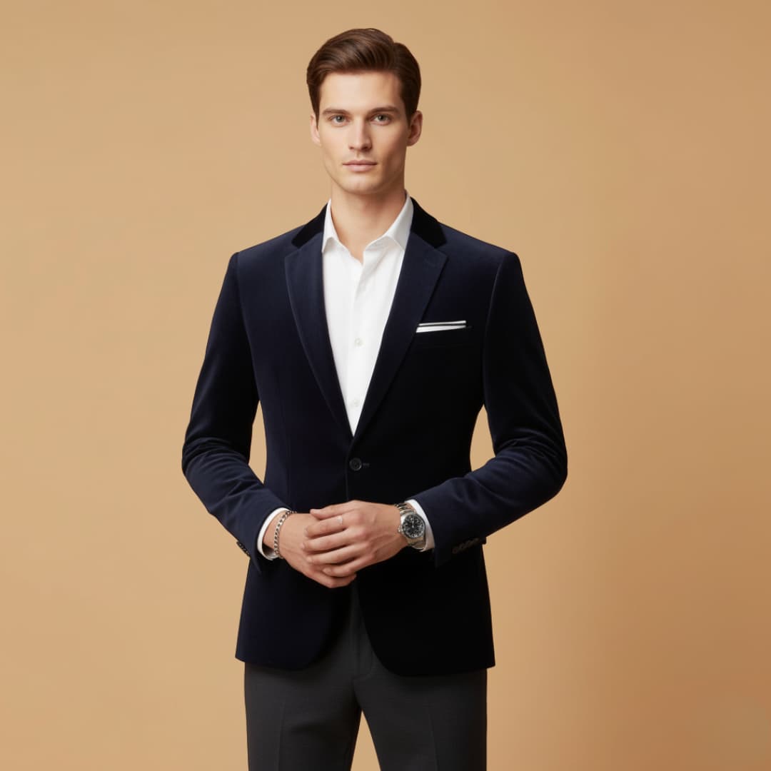 Men’s Velvet Blazer with Slim Fit and Single-Breasted Fastening