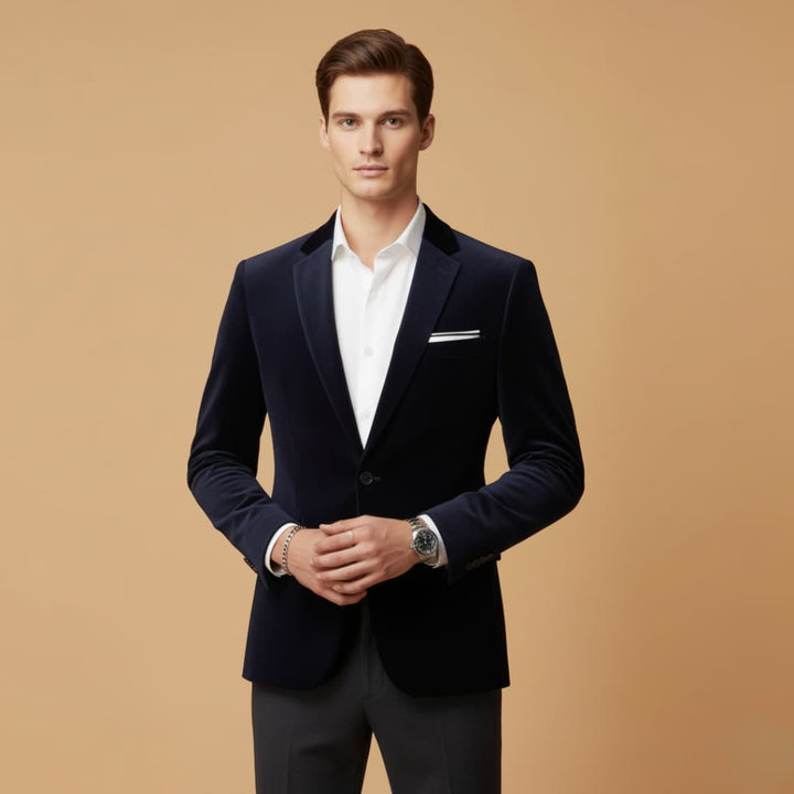 Men’s Velvet Blazer with Slim Fit and Single-Breasted Fastening