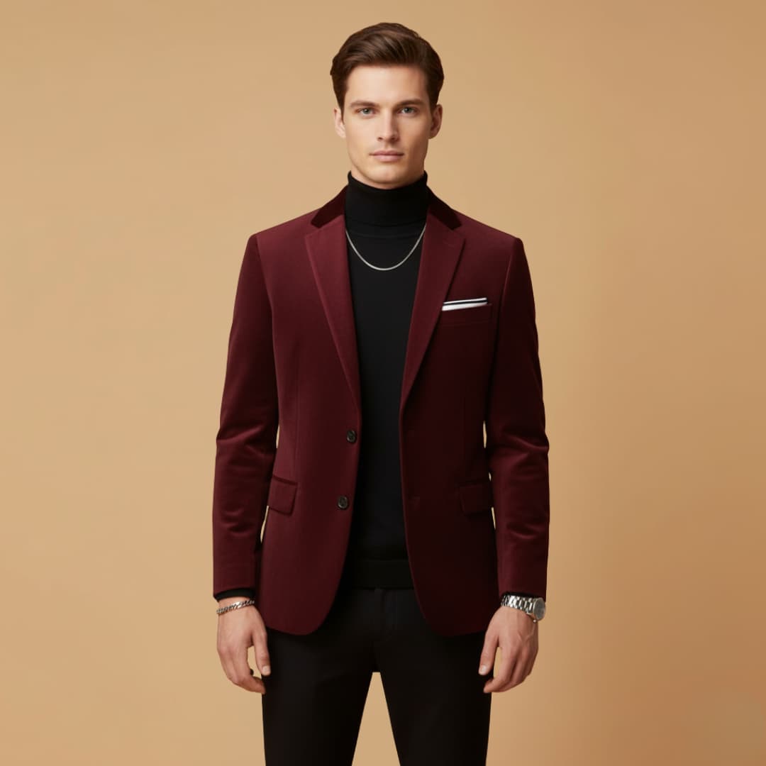Men’s Velvet Blazer with Slim Fit and Single-Breasted Fastening