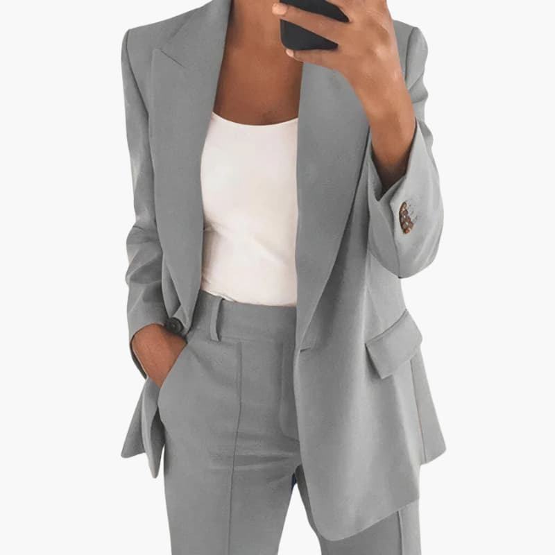 Women’s Blazer Set with Open Front and High-Waisted Trousers
