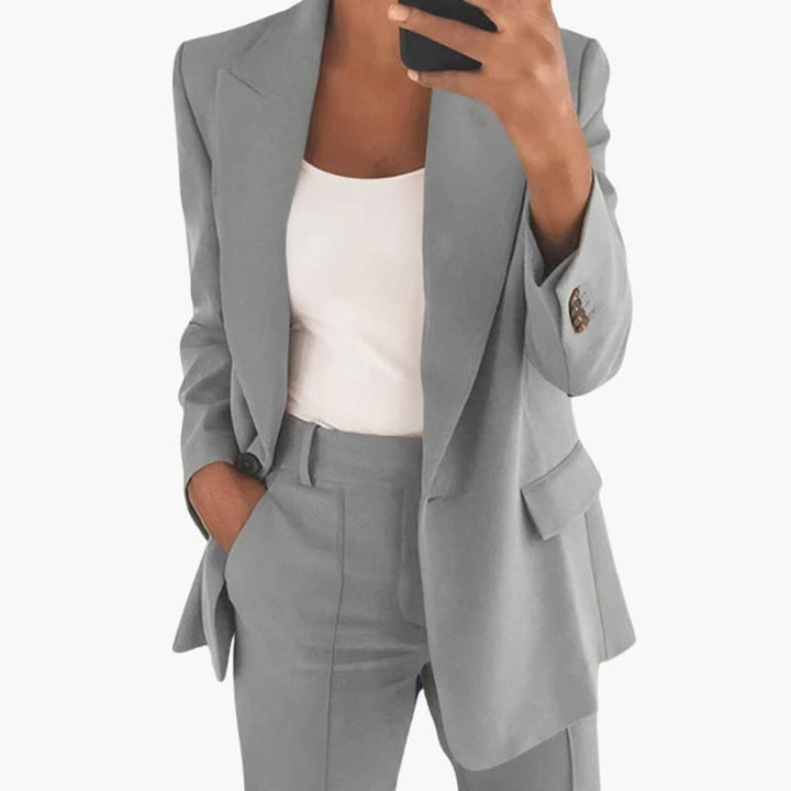 Women’s Blazer Set with Open Front and High-Waisted Trousers