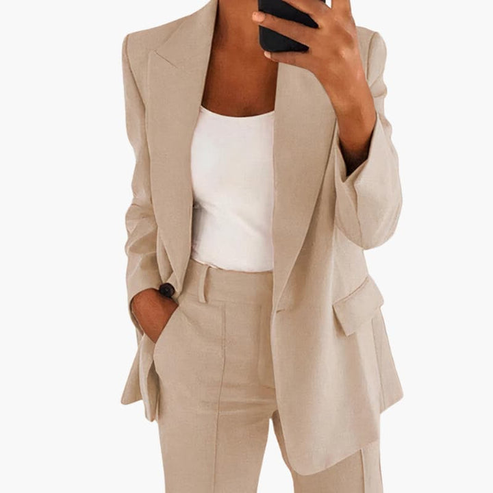 Women’s Blazer Set with Open Front and High-Waisted Trousers