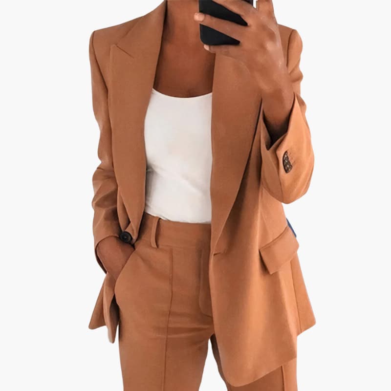 Women’s Blazer Set with Open Front and High-Waisted Trousers