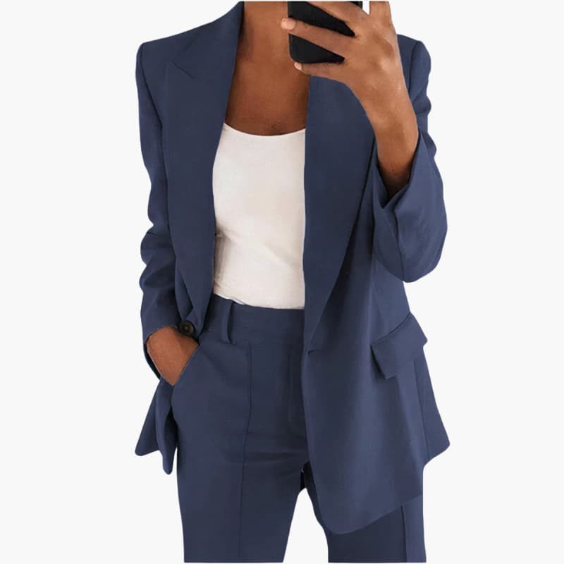 Women’s Blazer Set with Open Front and High-Waisted Trousers