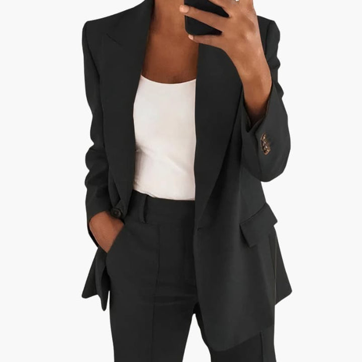 Women’s Blazer Set with Open Front and High-Waisted Trousers