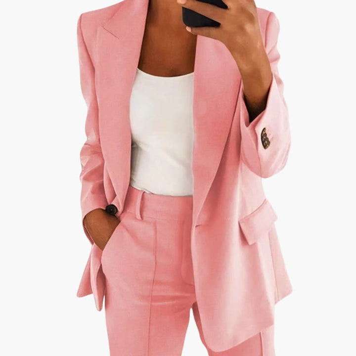 Women’s Blazer Set with Open Front and High-Waisted Trousers