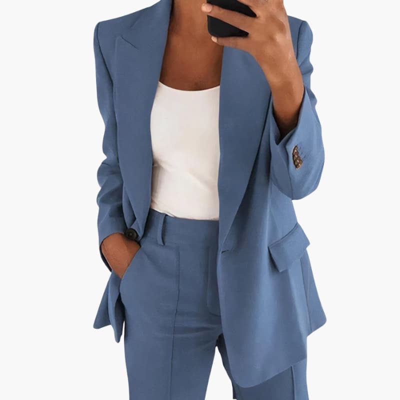 Women’s Blazer Set with Open Front and High-Waisted Trousers