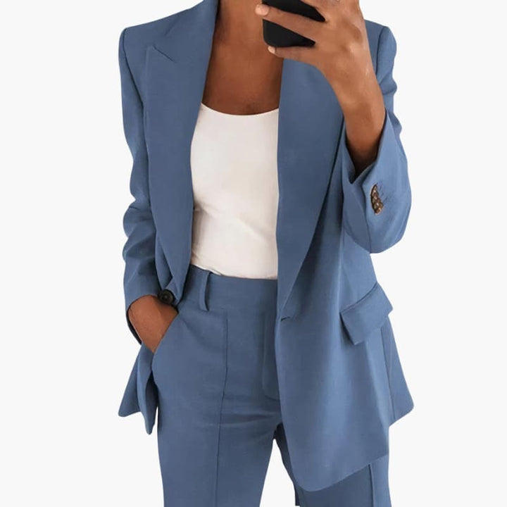 Women’s Blazer Set with Open Front and High-Waisted Trousers