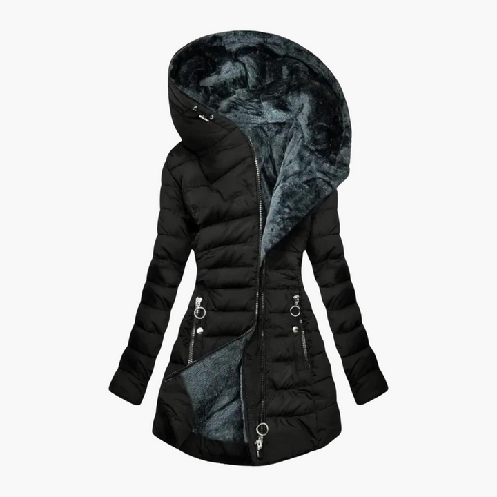 Women’s Hooded Puffer Coat with Zip Closure and Inner Lining