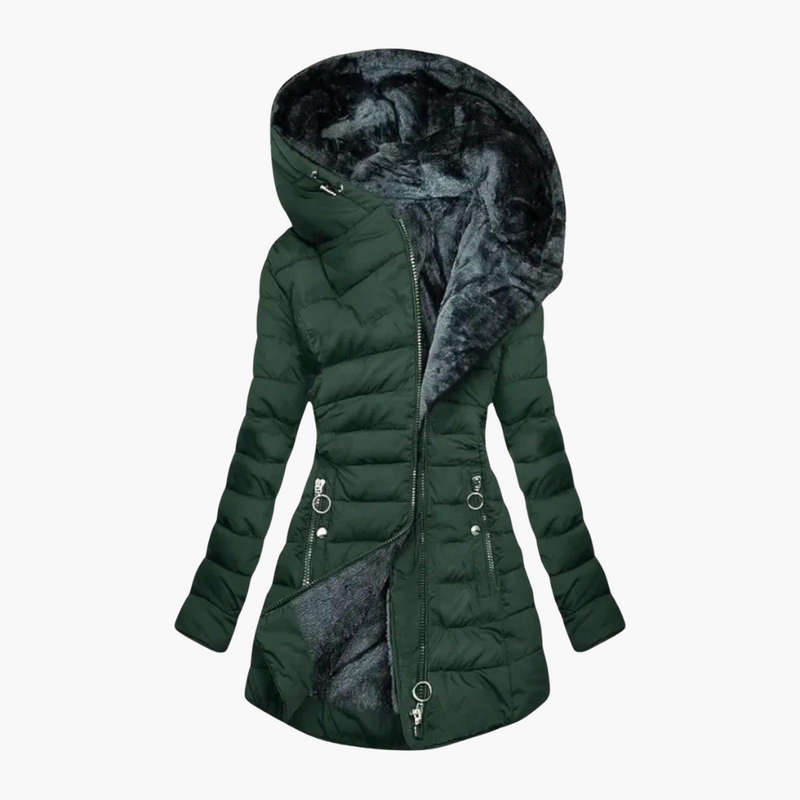 Women’s Hooded Puffer Coat with Zip Closure and Inner Lining