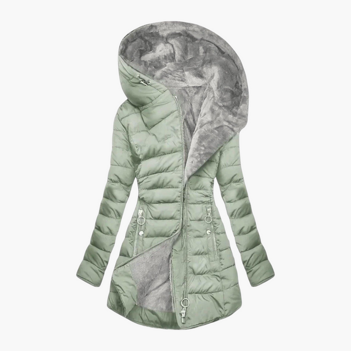 Women’s Hooded Puffer Coat with Zip Closure and Inner Lining