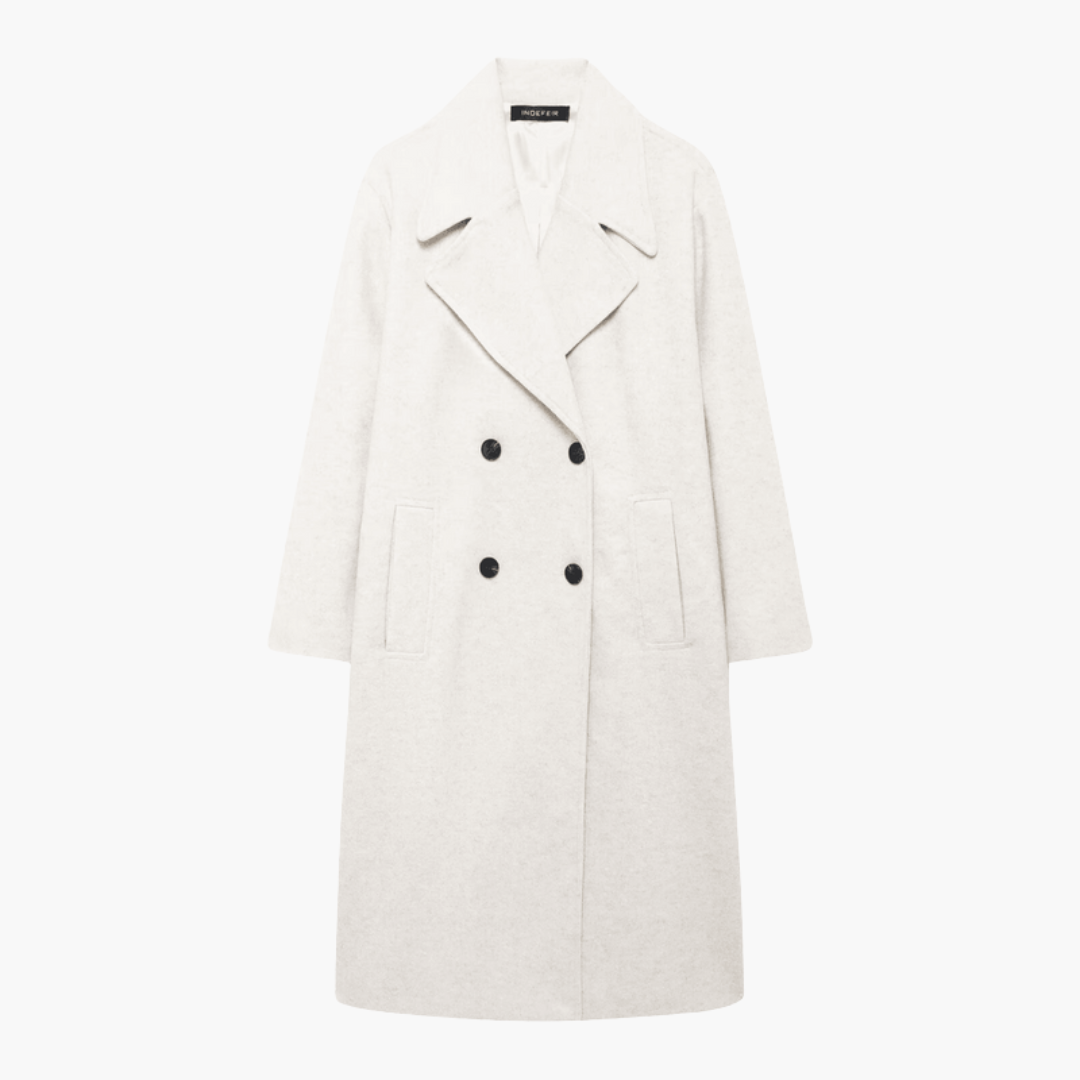 Women’s Long Coat with Wide Lapels and Double-Breasted Front