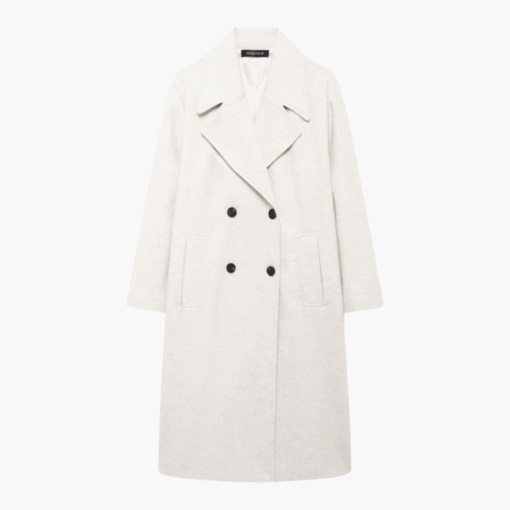 Women’s Long Coat with Wide Lapels and Double-Breasted Front