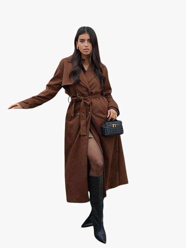 Women’s Long Trench Coat with Waist Belt