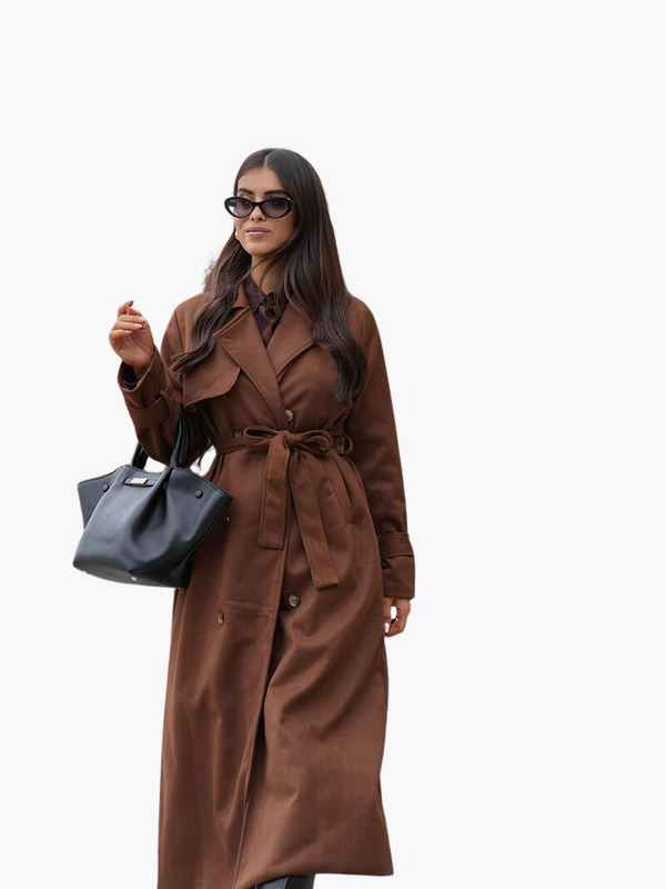 Women’s Long Trench Coat with Waist Belt