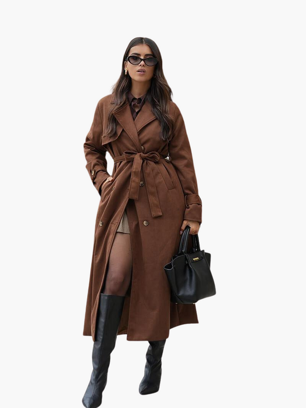 Women’s Long Trench Coat with Waist Belt