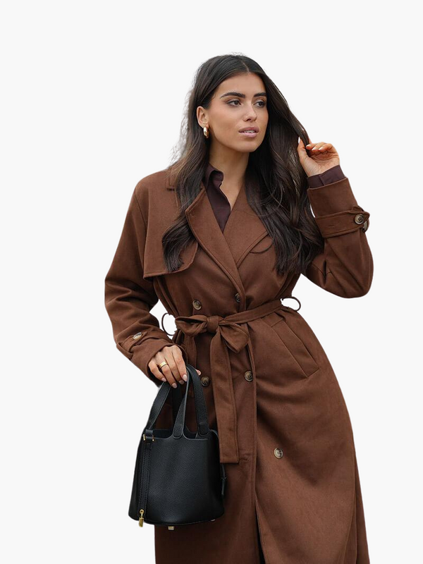 Women’s Long Trench Coat with Waist Belt