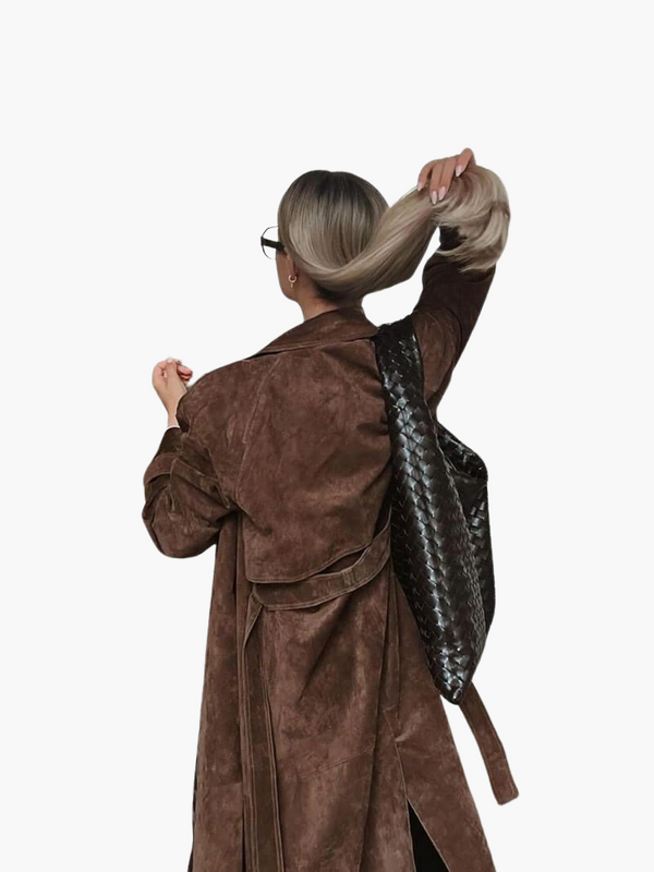 Women’s Long Trench Coat with Waist Belt