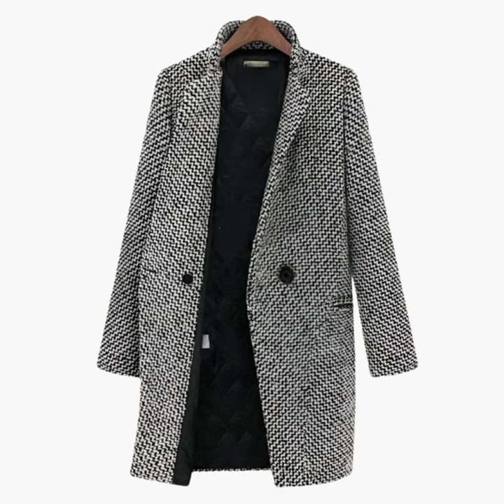 Women’s Longline Coat with Notch Lapels and Button Fastening