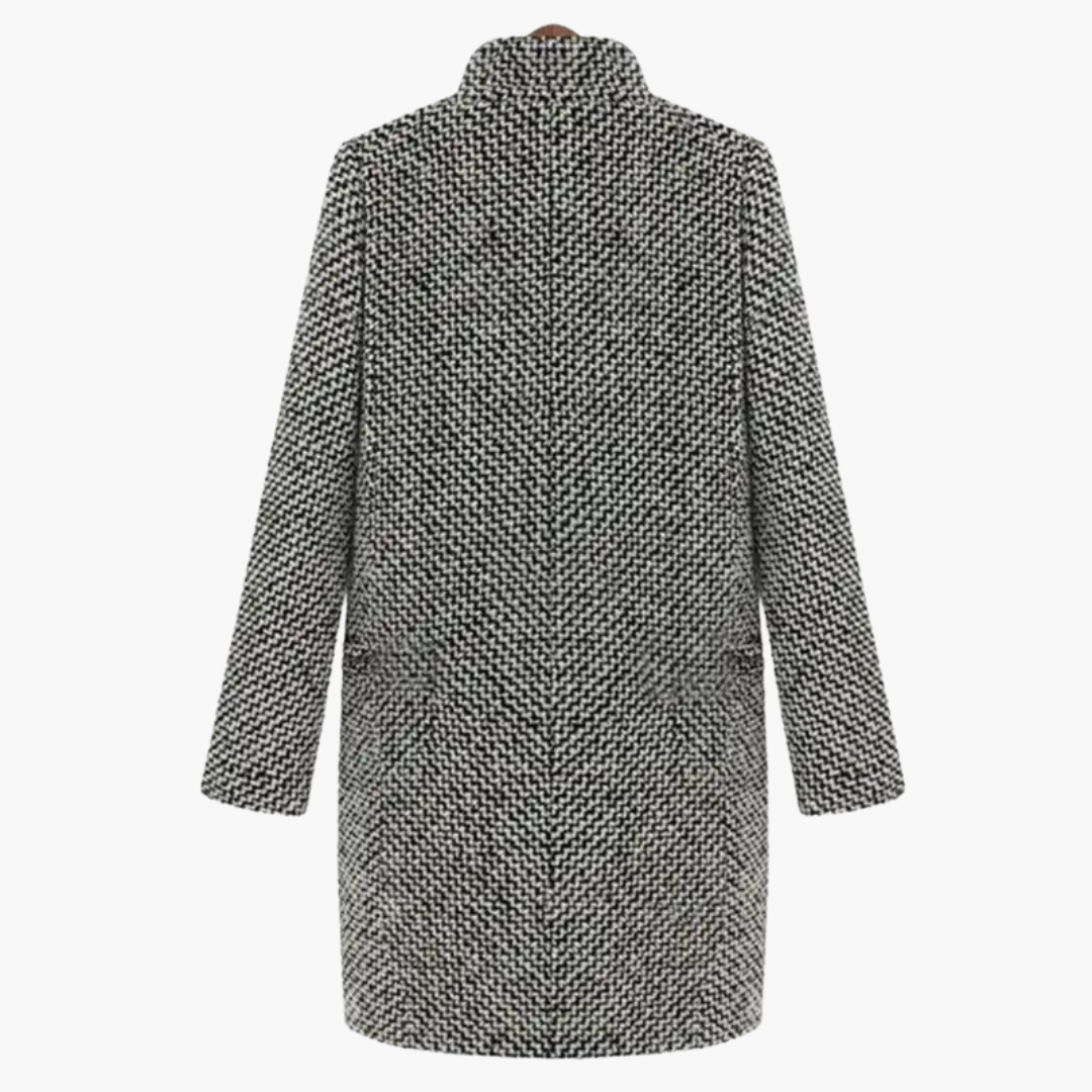 Women’s Longline Coat with Notch Lapels and Button Fastening